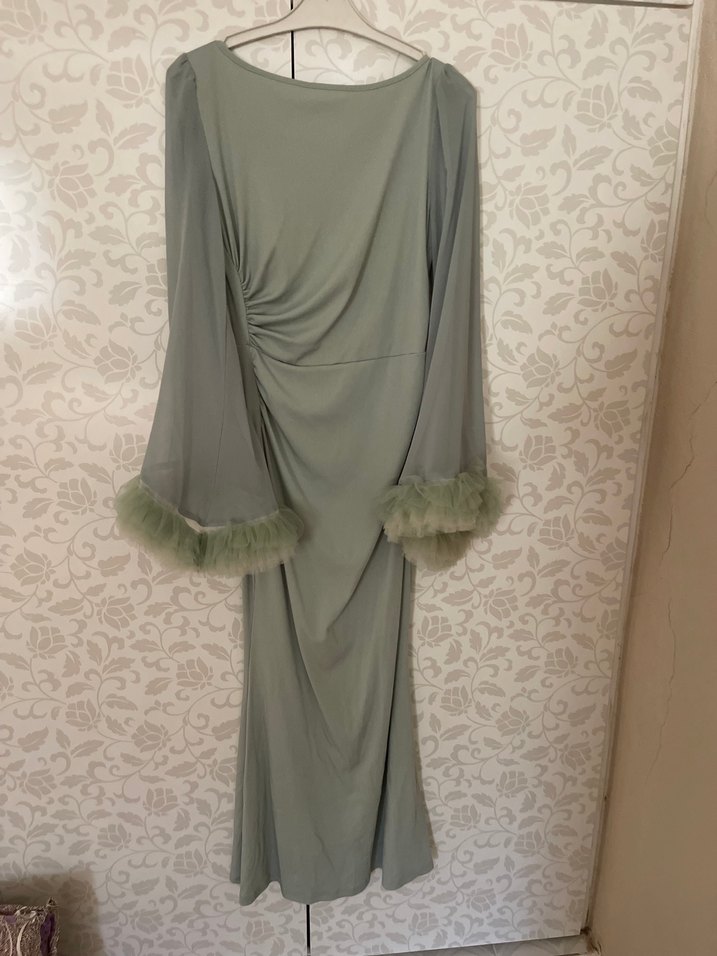 Açık yeşil Uzun Kollu Bohem Elbise - Görsel 4