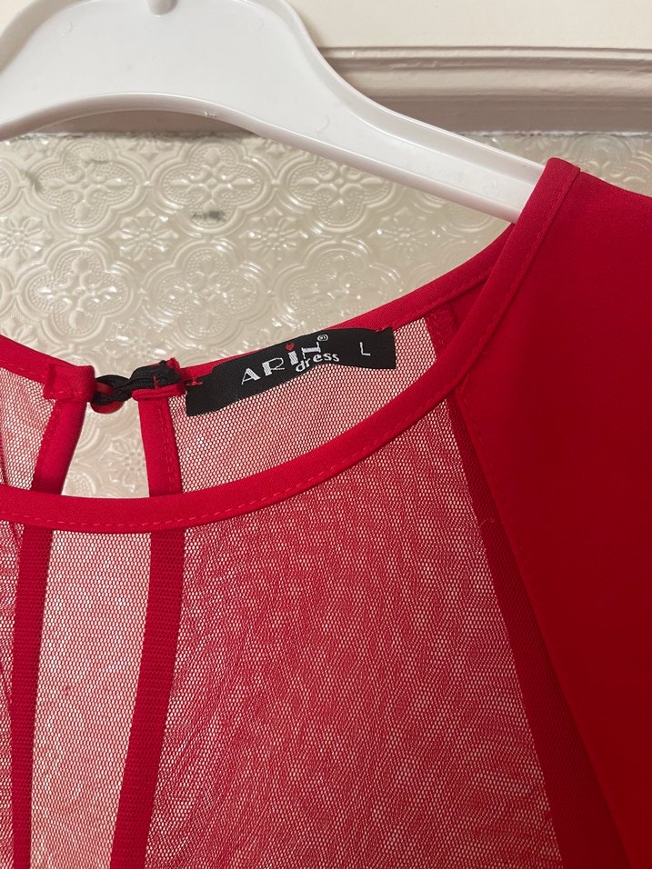 Kırmızı Uzun V Yaka Kadın Abiye Elbise - Görsel 2