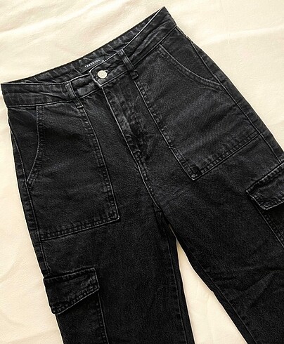 Siyah Kargo Yüksek Bel Jeans