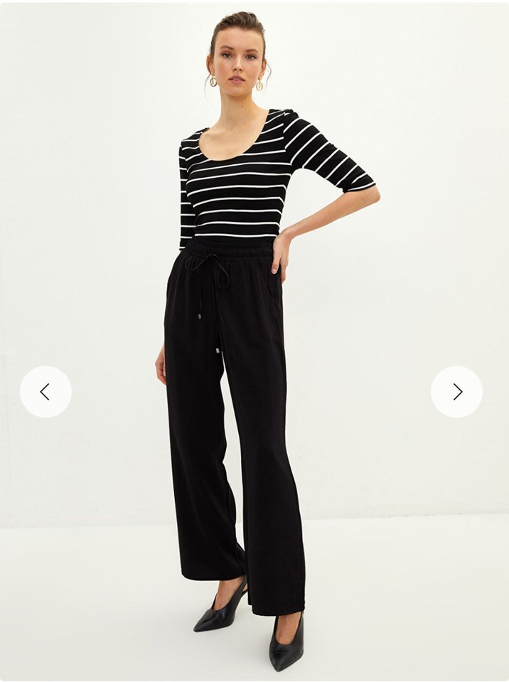 Siyah Kadın Salaş Midi Kumaş Pantolon - Görsel 2