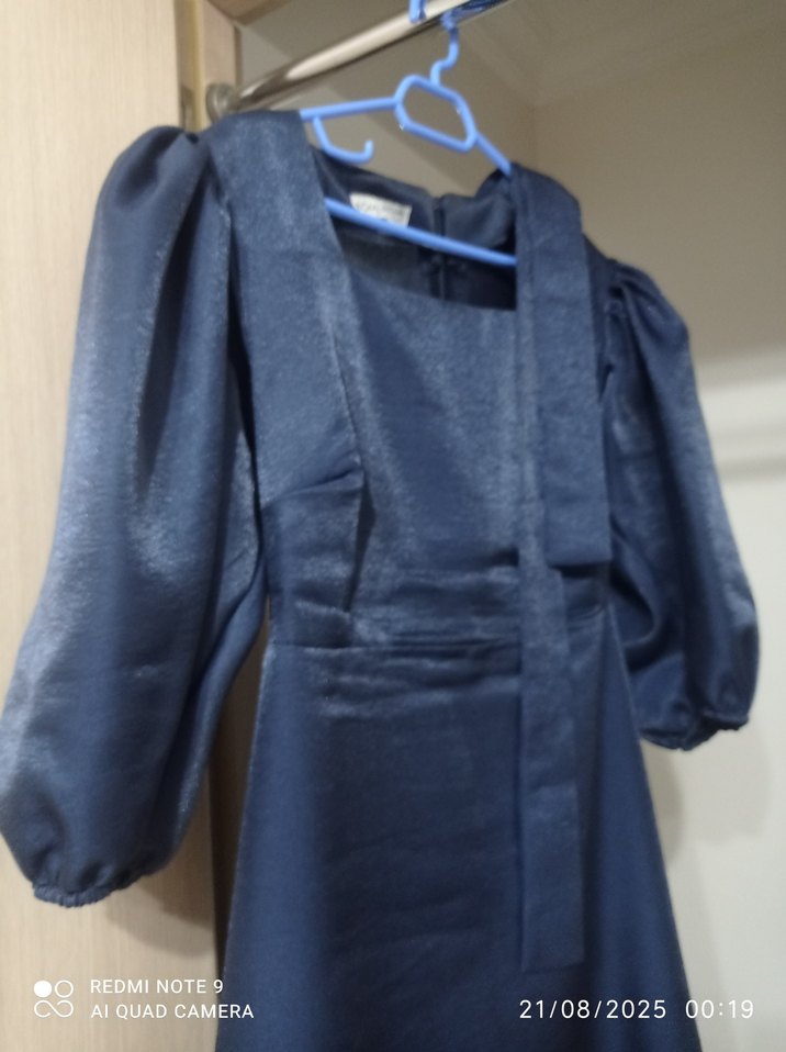 Kemerli Lacivert Uzun Abiye Elbise - Görsel 3