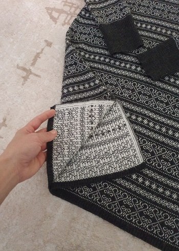 Bohem Desenli Uzun Kollu Gri Triko Elbise - Görsel 4