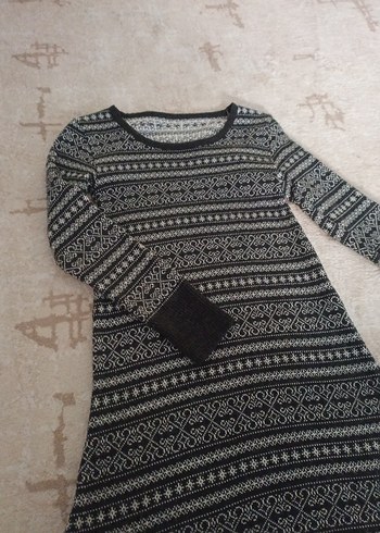 Bohem Desenli Uzun Kollu Gri Triko Elbise - Görsel 2