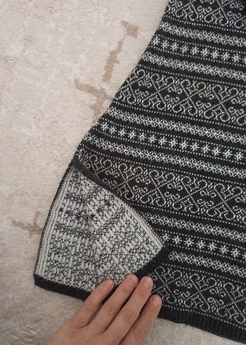 Bohem Desenli Uzun Kollu Gri Triko Elbise - Görsel 3