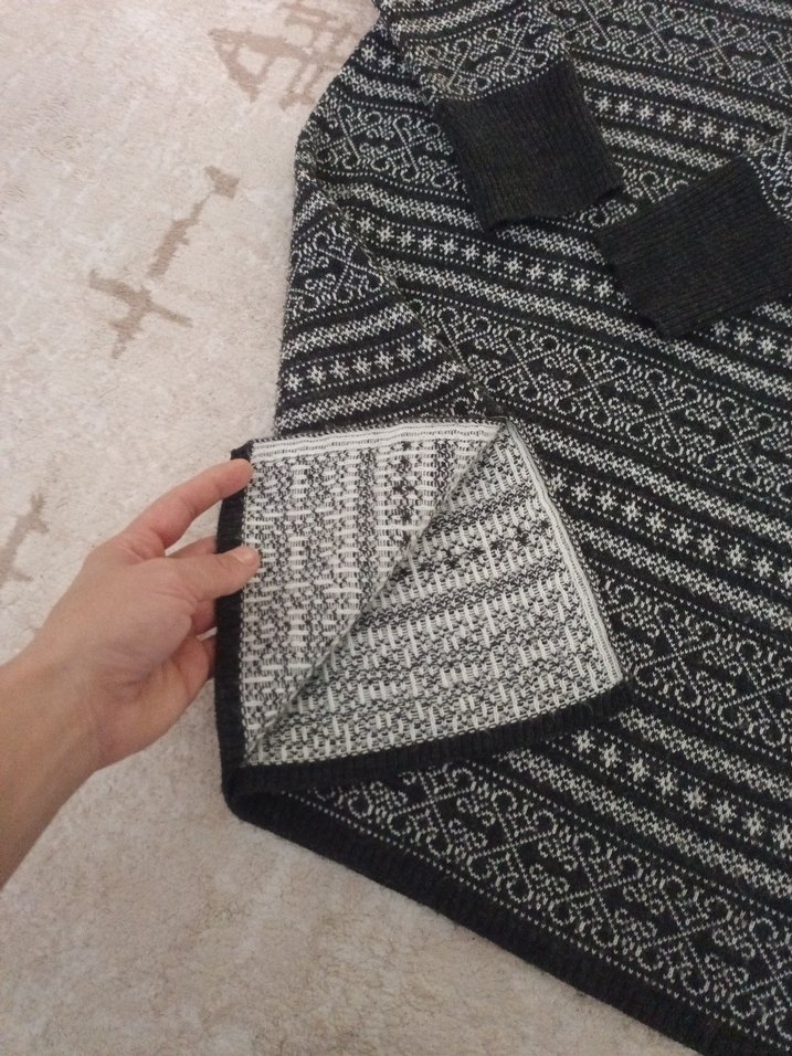 Bohem Desenli Uzun Kollu Gri Triko Elbise - Görsel 4