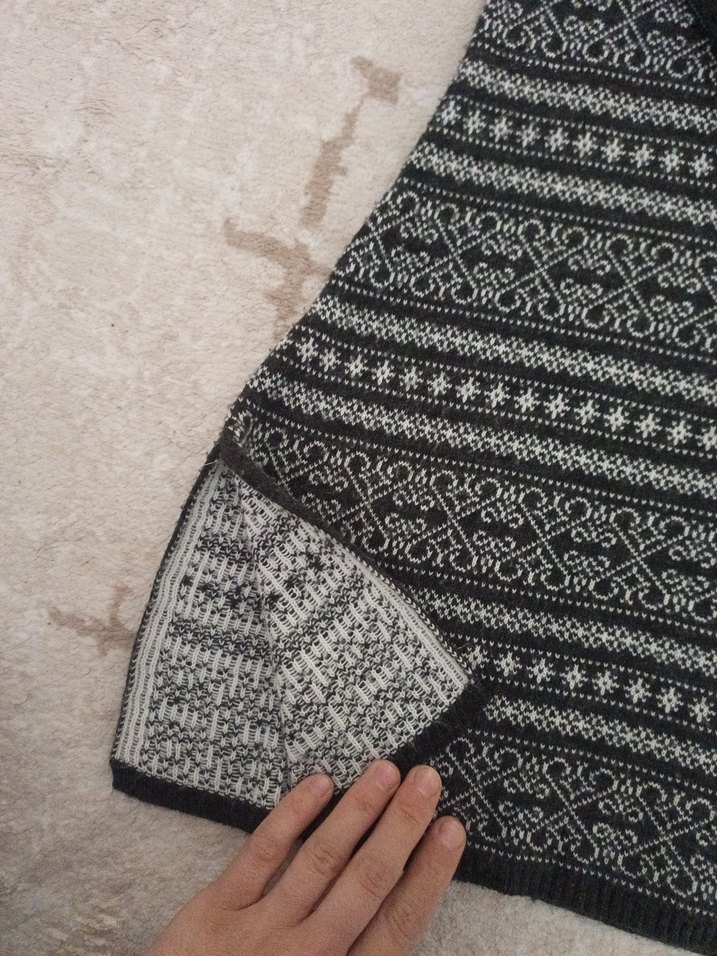 Bohem Desenli Uzun Kollu Gri Triko Elbise - Görsel 3