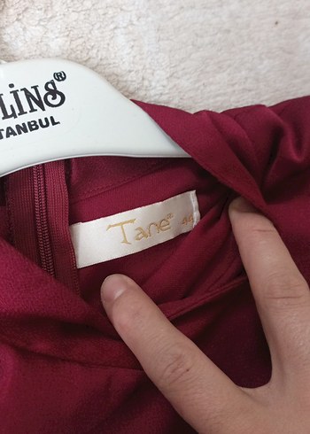 Bordo Uzun Kollu Saten Elbise - Görsel 4