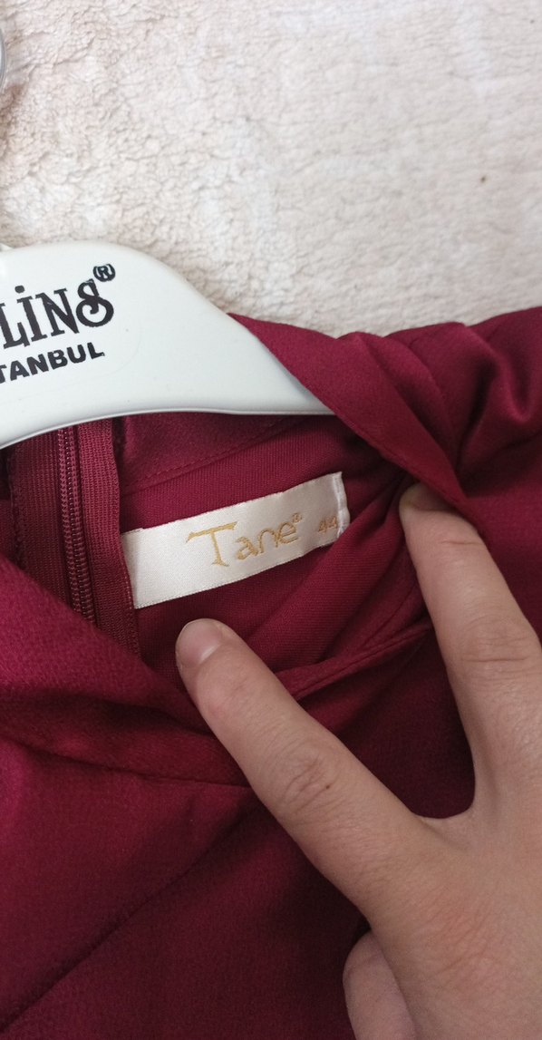 Bordo Uzun Kollu Saten Elbise - Görsel 4