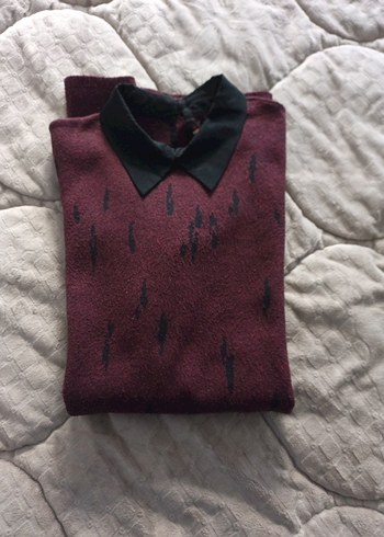 Bordo Uzun Kollu Triko Midi Elbise - Görsel 3