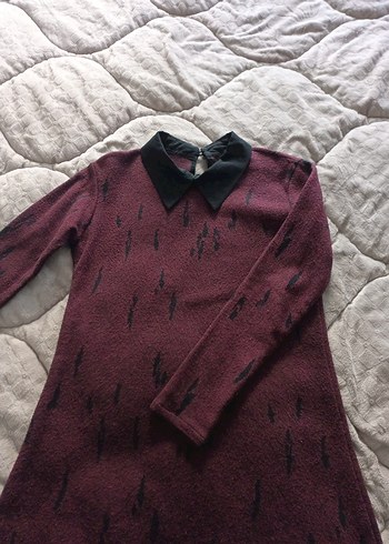 Bordo Uzun Kollu Triko Midi Elbise - Görsel 2