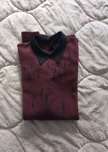 Bordo Uzun Kollu Triko Midi Elbise - Görsel 6