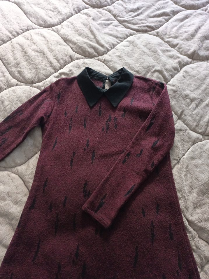 Bordo Uzun Kollu Triko Midi Elbise - Görsel 2