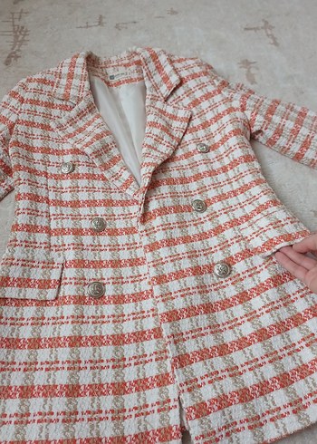 Düğmeli Kareli Midi Kadın Ceket - Görsel 13