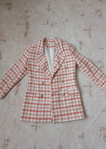 Düğmeli Kareli Midi Kadın Ceket - Görsel 16