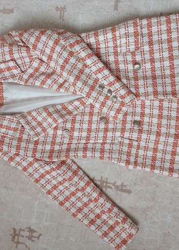 Düğmeli Kareli Midi Kadın Ceket - Görsel 19