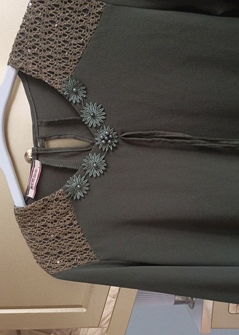 Kahverengi Nakışlı Zincir Detaylı Bohem Bluz - Görsel 5