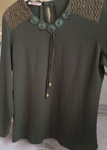 Kahverengi Nakışlı Zincir Detaylı Bohem Bluz - Görsel 3