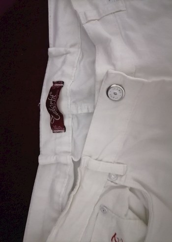 Beyaz  Midi Kadın Kumaş Pantolon - Görsel 3