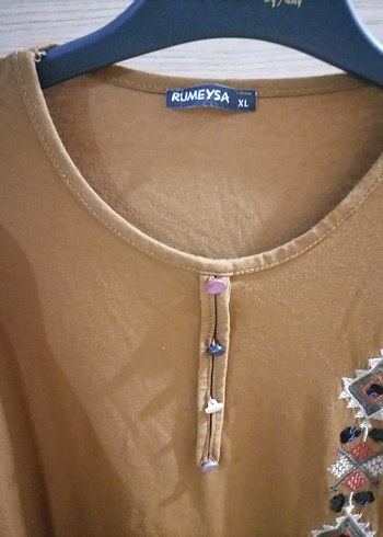 Uzun Kollu Nakışlı Bej Bohem Tunik - Görsel 3