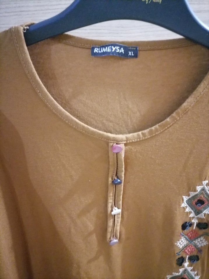 Uzun Kollu Nakışlı Bej Bohem Tunik - Görsel 3