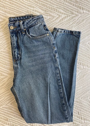 Düğmeli Mavi Midi Kadın Kot Pantolon