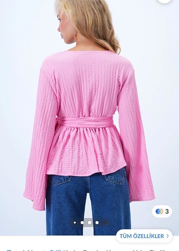 Pembe Bağlamalı V Yaka Pamuk Bluz - Görsel 2