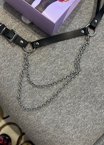 Zincir Detaylı Siyah Kadın Bel Kemeri - Görsel 3