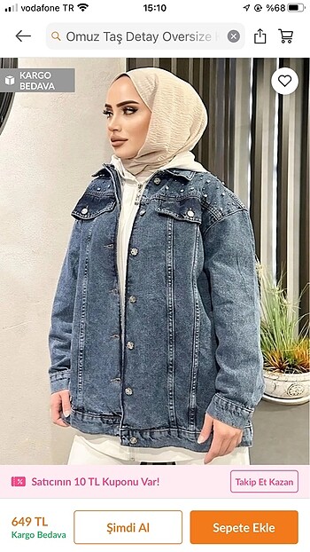 Diğer Omuz taş detaylı oversize kot ceket