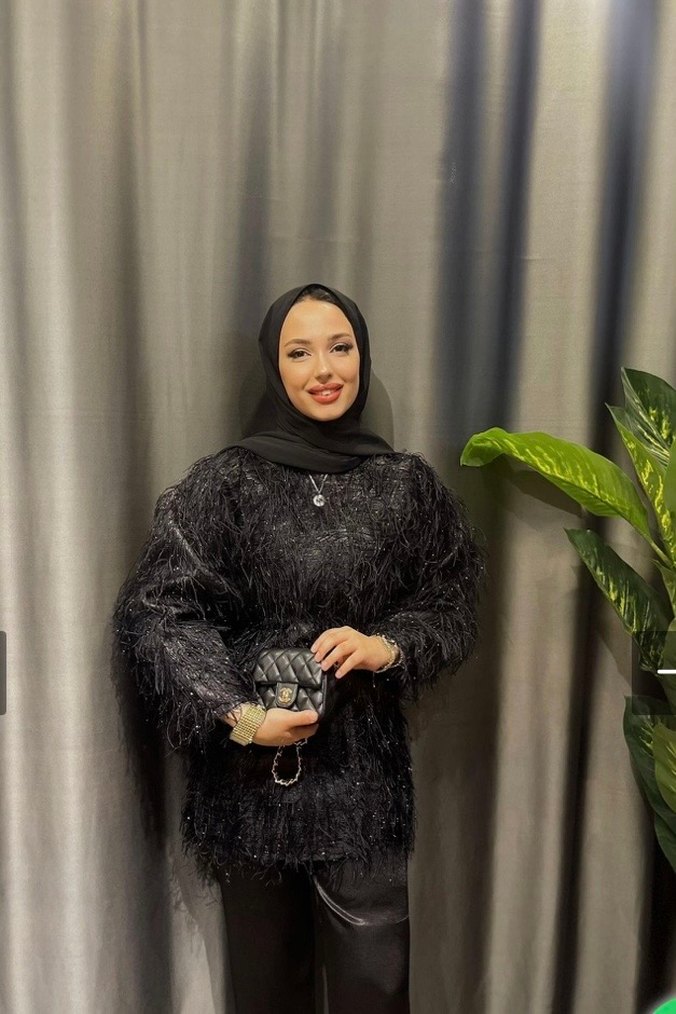 Siyah Kadın tesettür abiye ikili  takım - Görsel 2