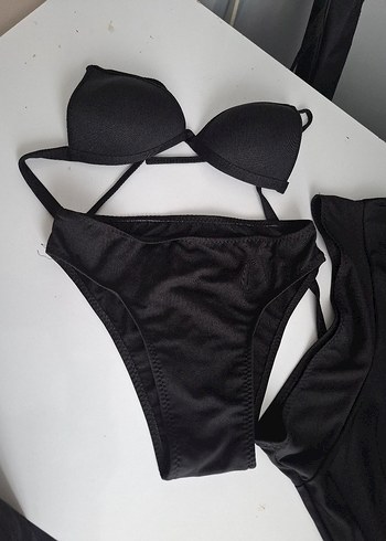 Siyah Mini Askılı Drapeli Kadın Mayo Takımı - Görsel 4