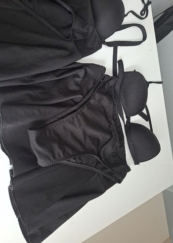 Siyah Mini Askılı Drapeli Kadın Mayo Takımı - Görsel 3