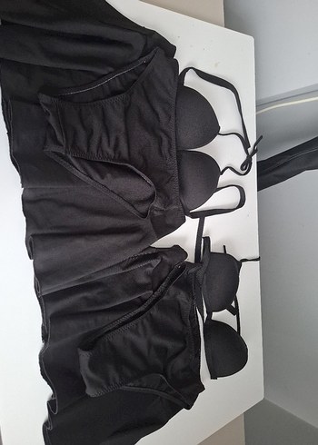 Siyah Mini Askılı Drapeli Kadın Mayo Takımı - Görsel 6