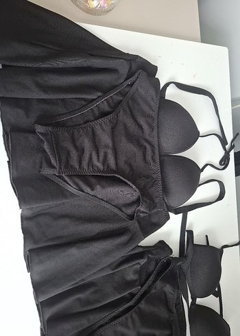 Siyah Mini Askılı Drapeli Kadın Mayo Takımı - Görsel 7