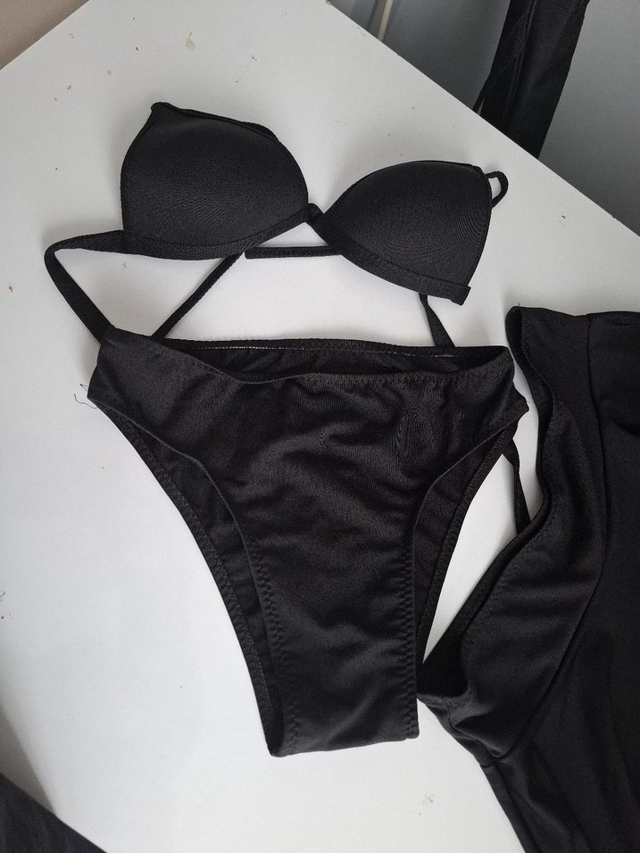 Siyah Mini Askılı Drapeli Kadın Mayo Takımı - Görsel 4