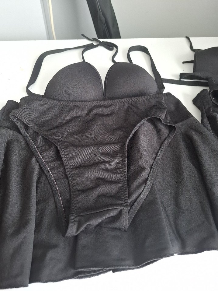 Siyah Mini Askılı Drapeli Kadın Mayo Takımı - Görsel 2