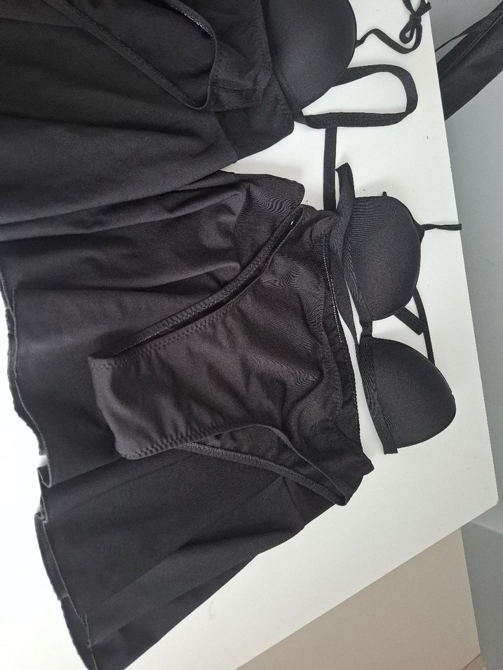 Siyah Mini Askılı Drapeli Kadın Mayo Takımı - Görsel 3