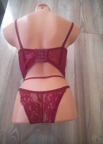 Diğer Bordo Dantel Straplez Bohem Büstiyer