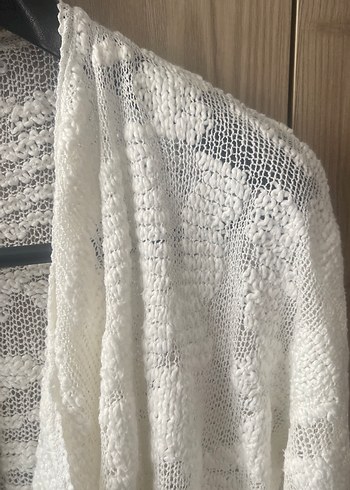 Bohem Uzun Kollu Beyaz Örgü Kadın Hırka - Görsel 2