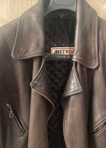 Kemerli Kahverengi Deri Biker Ceket - Görsel 3