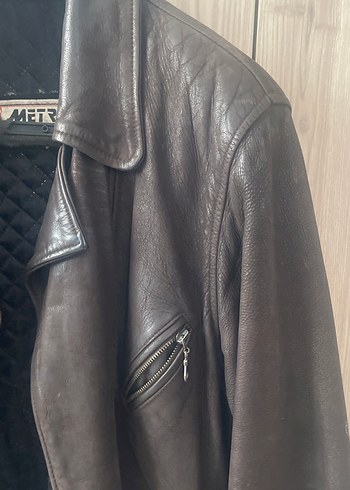 Kemerli Kahverengi Deri Biker Ceket - Görsel 2