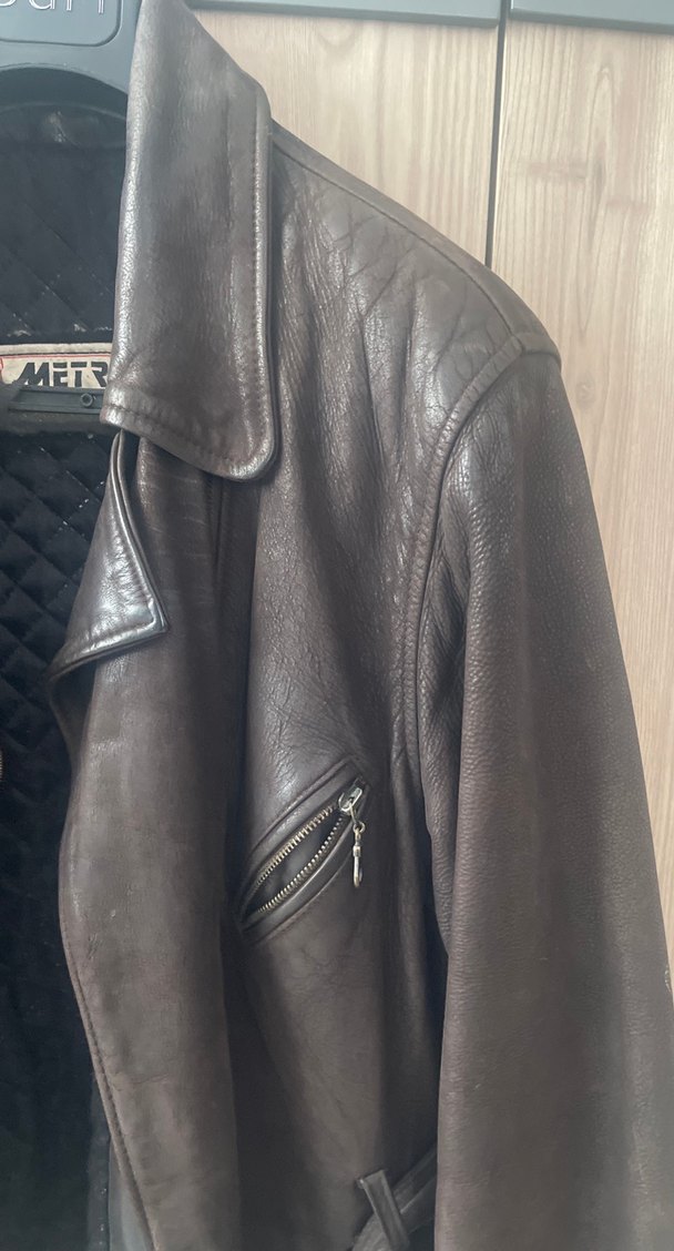 Kemerli Kahverengi Deri Biker Ceket - Görsel 2