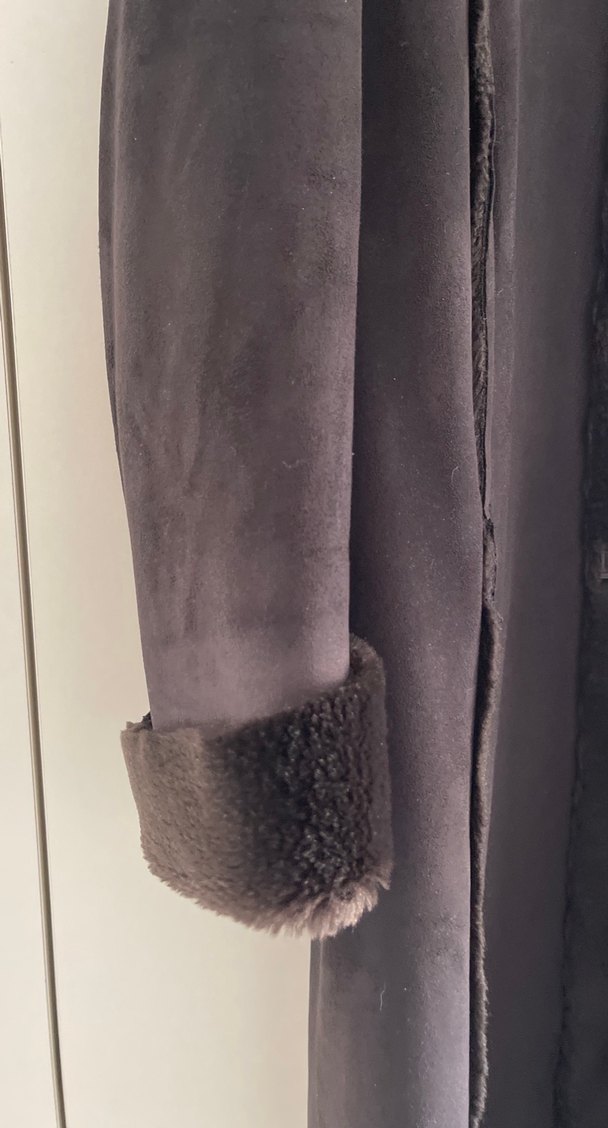 Kahverengi Süet, Kürklü Uzun Kadın Kaban - Görsel 2