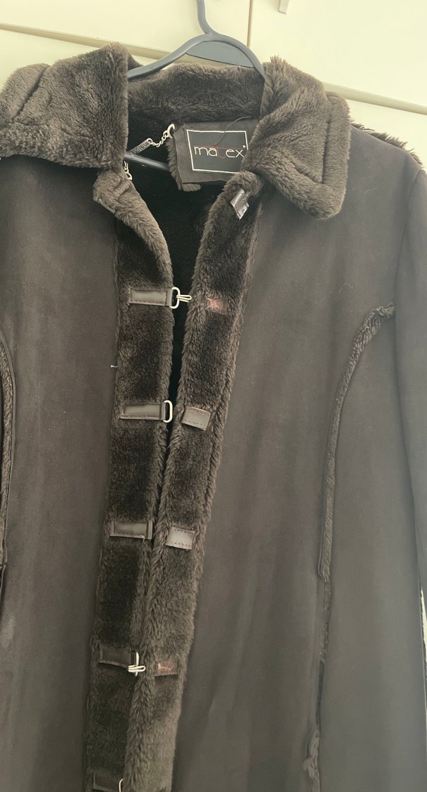 Kahverengi Süet, Kürklü Uzun Kadın Kaban - Görsel 4