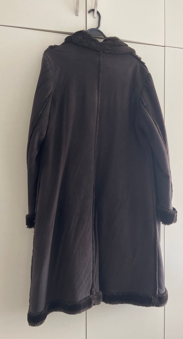 Kahverengi Süet, Kürklü Uzun Kadın Kaban - Görsel 5