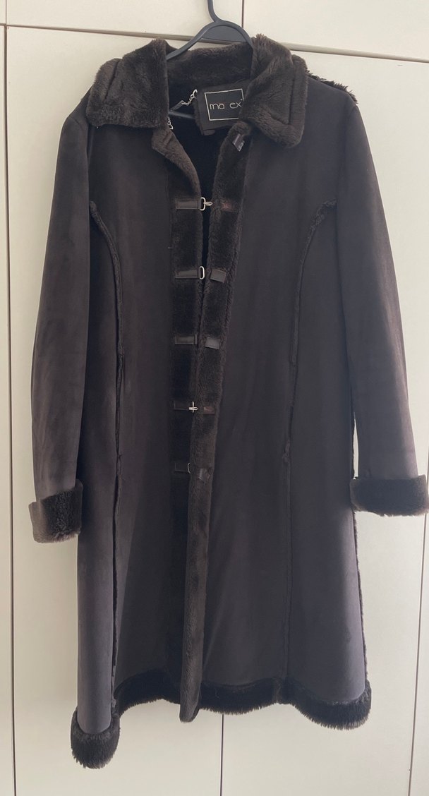 Kahverengi Süet, Kürklü Uzun Kadın Kaban - Görsel 3