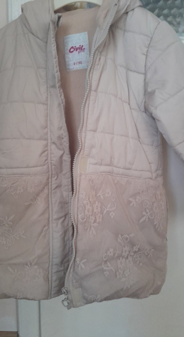 Nakış Detaylı Bej Fermuarlı Kız Mont - Görsel 2