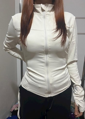 Beyaz Fermuarlı Uzun Kollu Spor Ceket - Görsel 3