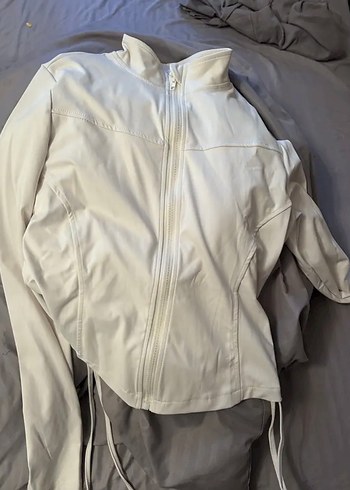 Beyaz Fermuarlı Uzun Kollu Spor Ceket - Görsel 2
