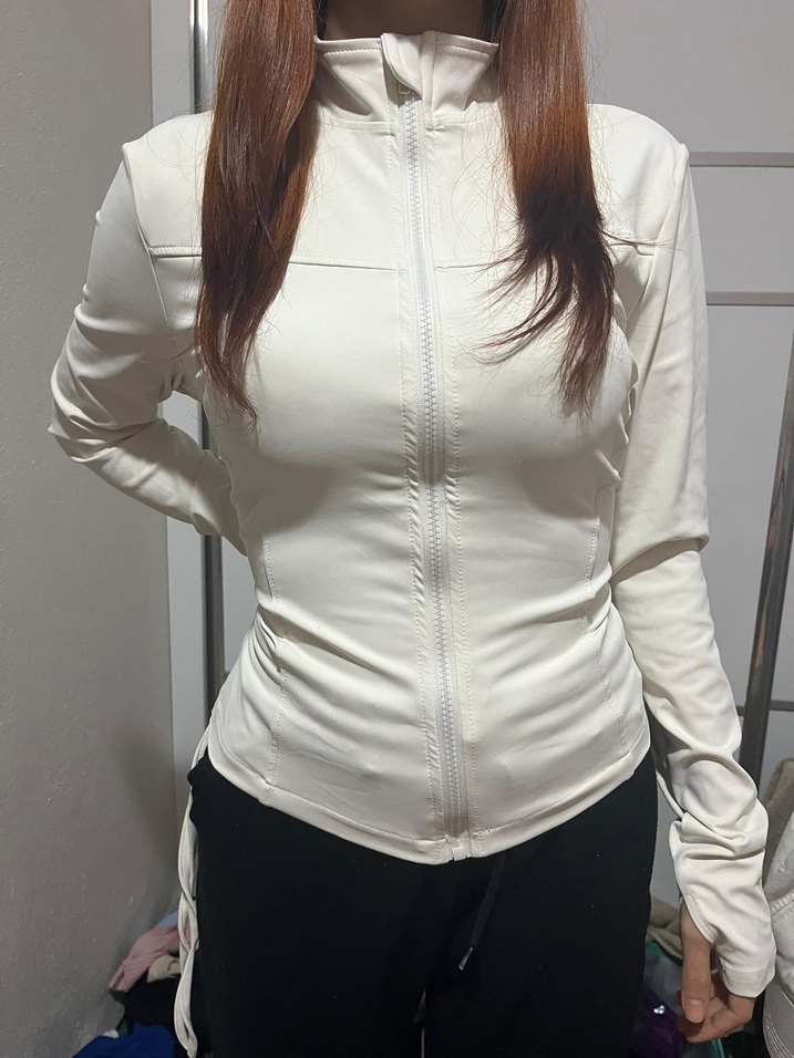 Beyaz Fermuarlı Uzun Kollu Spor Ceket - Görsel 3