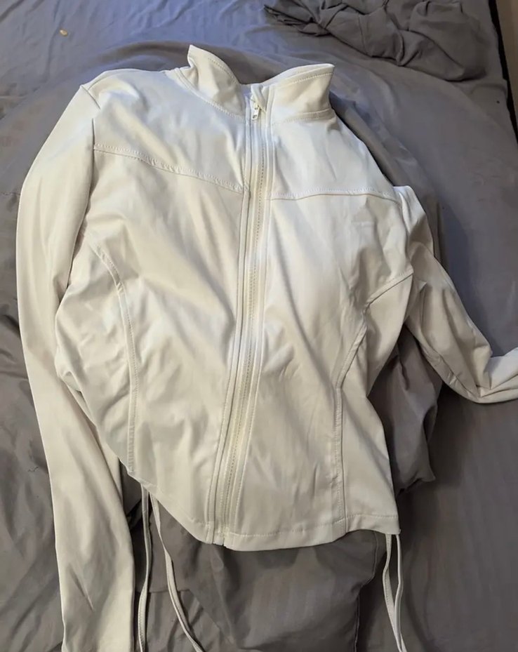 Beyaz Fermuarlı Uzun Kollu Spor Ceket - Görsel 2